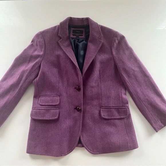 J. Crew hack-ing herringbone wool amethyst purple size 14 jacket large blazer - Picture 2 of 9